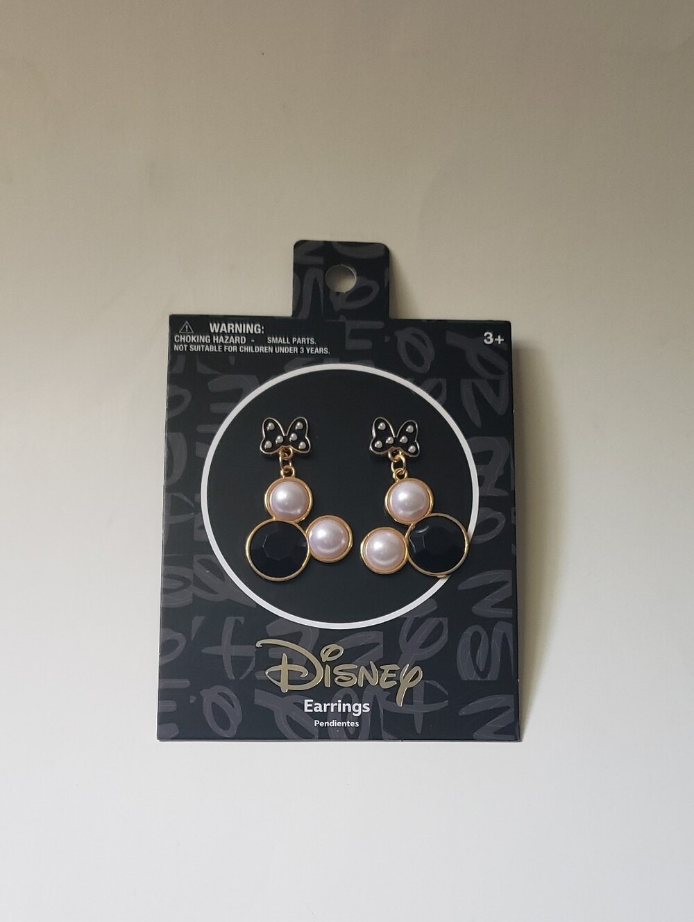 Disney Gold-Tone Black Enamel and Pearl Minnie Drop Earrings